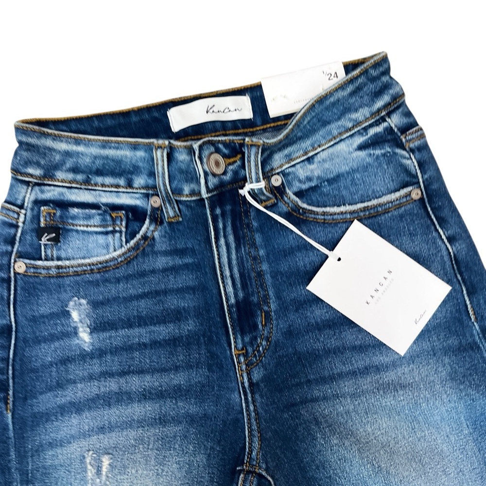 KanCan High Rise Distressed Ankle Skinny Jeans Frayed Hem Medium Wash NWT - Picture 3 of 16